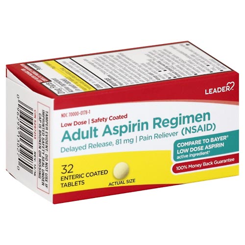 Image for Leader Aspirin Regimen, Adult, Enteric Coated Tablets,32ea from Parkway Pharmacy