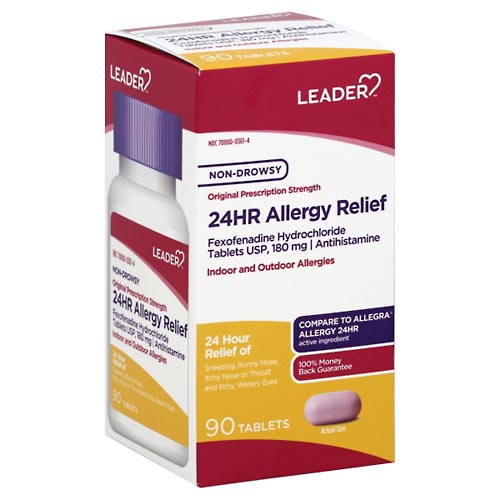 Image for Leader Allergy Relief, 24 Hr, Non-Drowsy, Original Prescription Strength, Tablets,90ea from Parkway Pharmacy